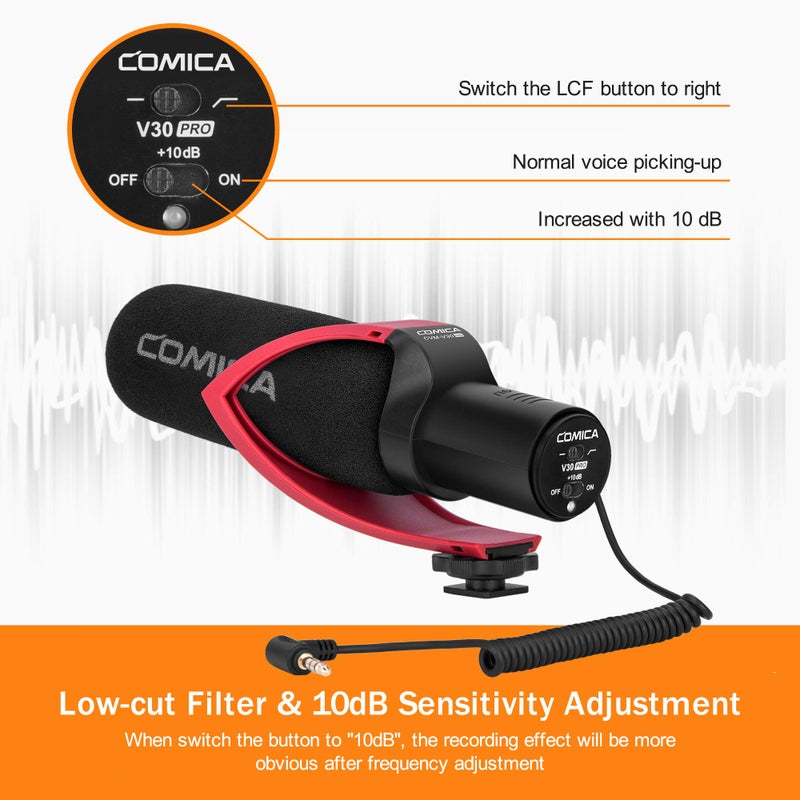 COMICA CVM-V30PRO Professional Super Cardioid Shotgun Microphone with Wind Muff, Camera Microphone for Canon Nikon Sony DSLR Cameras, Camcorders, iPhone Smartphones, etc - Image 3